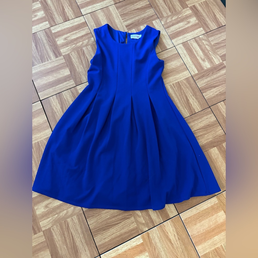 Girls Royal Blue Sleeveless Pleated A-Line Dress